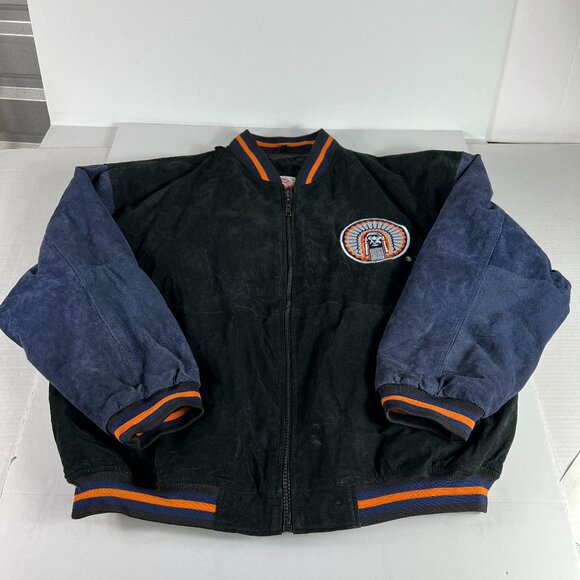 Essex Illinois Fighting Illini Leather Suede Jacket Extra Large Black Full Zip - Picture 1 of 15